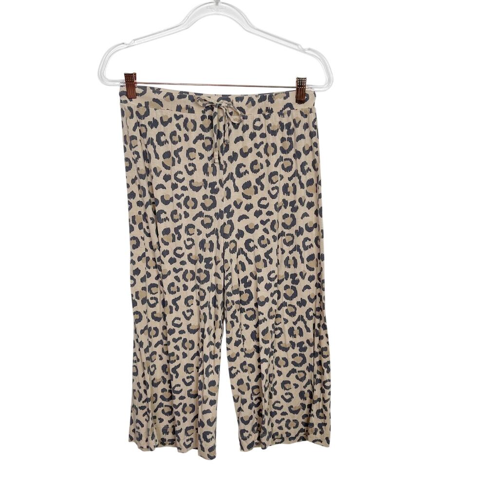 Honeydew Leopard Print Cropped Pajama Pants Cream Tan Small S Womens Animal